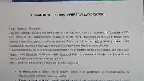 FINCANTIERI, LETTERA A OPERAI: 