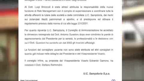 SAMPDORIA, RIVOLUZIONE IN SOCIETA': GUASTONI SI DIMETTE