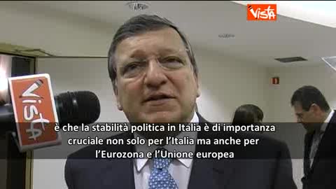 BARROSO: ITALIA CONSOLIDI STABILITA' POLITICA