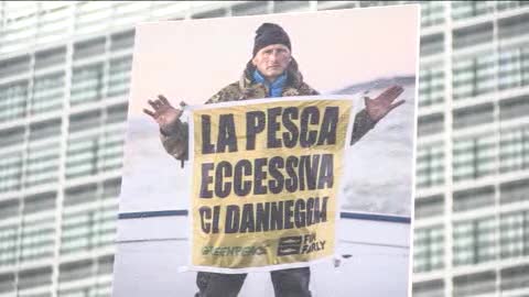 La protesta di Greenpeace a Bruxelles contro la pesca eccessiva 