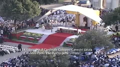 Genova 14/10/1990, il cardinale Canestri saluta Giovanni Paolo II