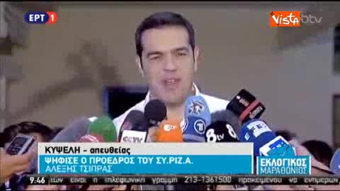 Elezioni in Grecia, Tsipras parla alla stampa dopo aver votato 