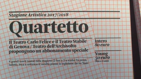 Carlo Felice e Stabile presentano 'Quartetto', prezzo speciale per i giovani