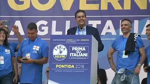 Pontida 2018, l'intervento dal palco del governatore ligure Giovanni Toti