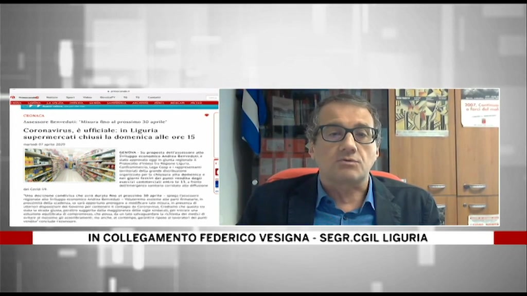 Coronavirus e supermercati chiusi la domenica pomeriggio. Il segretario Cgil Liguria Federico Vesigna: 'Devono chiudere tutta la giornata'