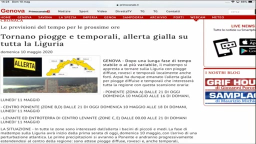 Allerta gialla sulla Liguria, Lazzara (Arpal): 