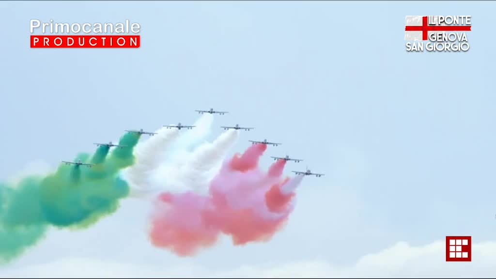 Ponte Genova San Giorgio, il taglio del nastro e le Frecce Tricolori sul cielo della città