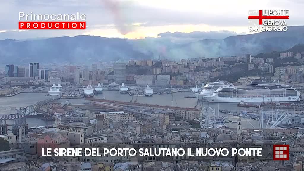 Ponte Genova San Giorgio, le sirene delle navi salutano il nuovo viadotto 