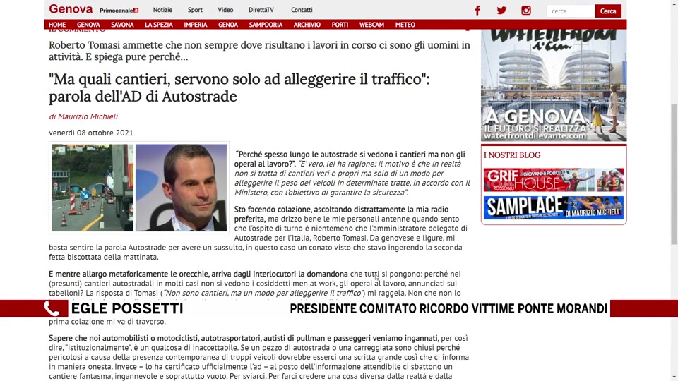 Comitato Vittime Morandi, la risposta di Egle Possetti all'AD di Autostrade: 